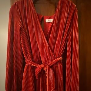 Burnt Orange/Red Velvet Long sleeve Jumpsuit